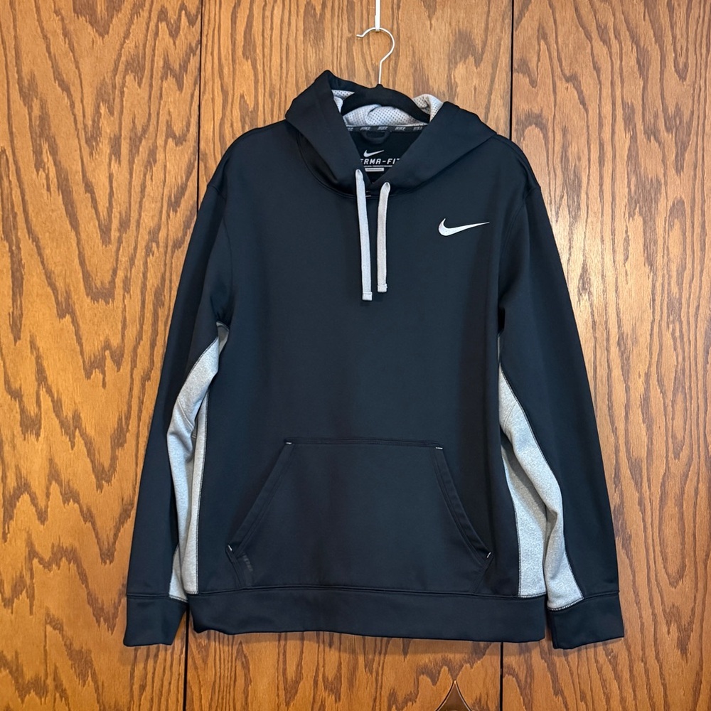 Nike Therma-FIT Hoodie Black Gray Pullover Sweatshirt Men’s Large